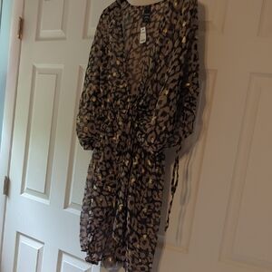 Express Leopard Print Sheer Kimono with Metallic Accents